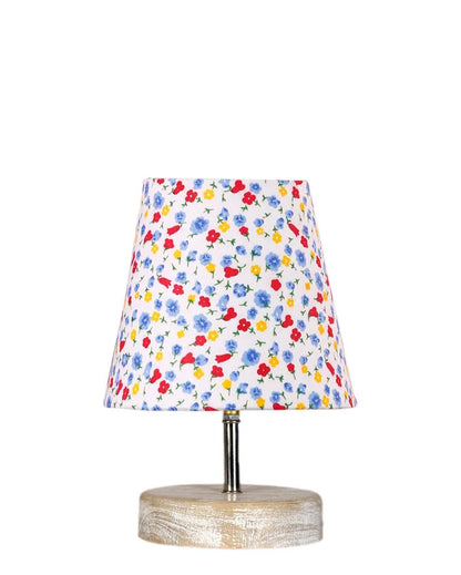 Colorful Botanic Cotton Round White Brushed Wood Table Lamp - Dusaan