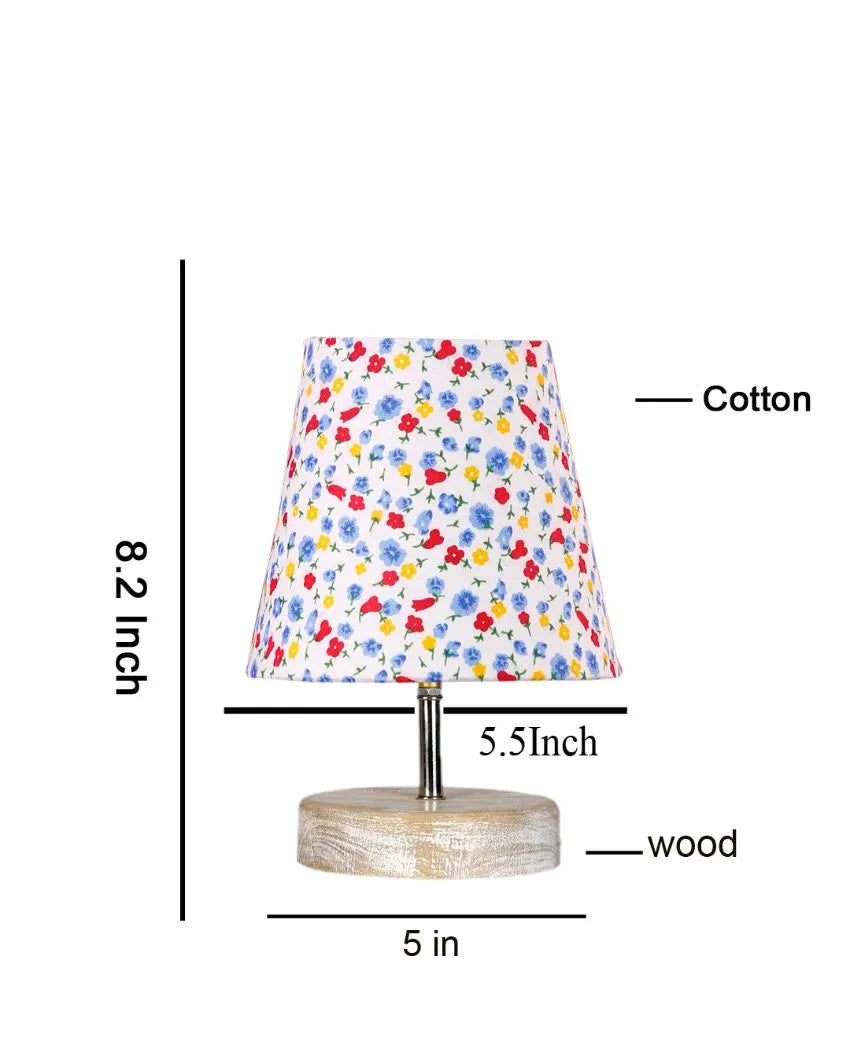 Colorful Botanic Cotton Round White Brushed Wood Table Lamp - Dusaan