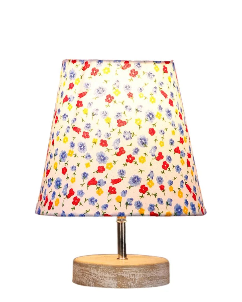 Colorful Botanic Cotton Round White Brushed Wood Table Lamp - Dusaan