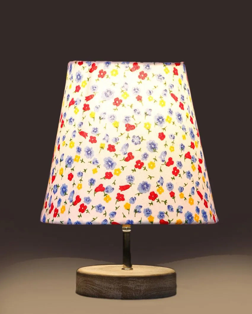 Colorful Botanic Cotton Round White Brushed Wood Table Lamp - Dusaan