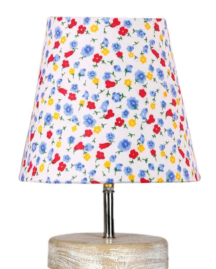 Colorful Botanic Cotton Round White Brushed Wood Table Lamp - Dusaan