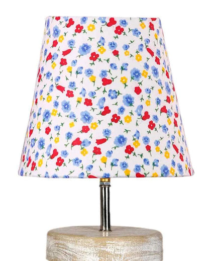 Colorful Botanic Cotton Round White Brushed Wood Table Lamp - Dusaan