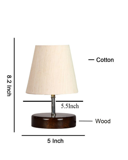 Classica Cotton Round Brown Wood Table Lamp Off-White