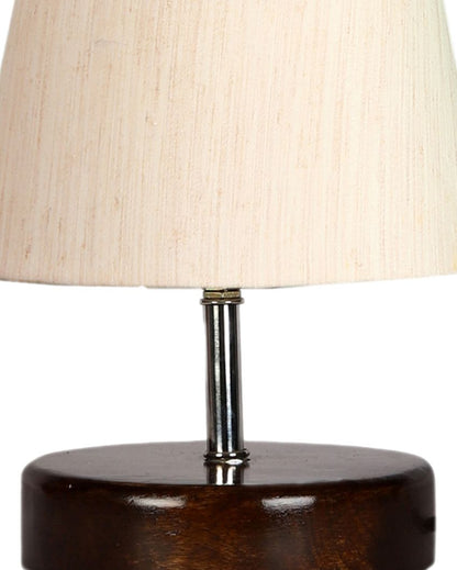 Classica Cotton Round Brown Wood Table Lamp Off-White