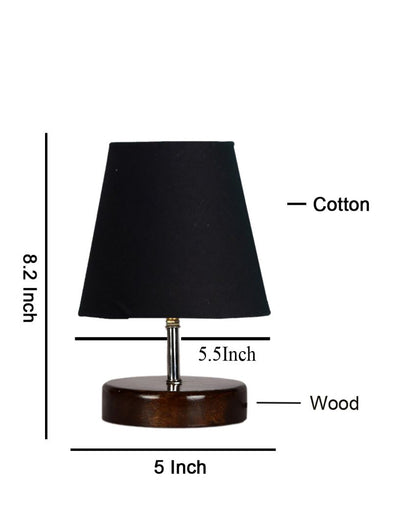 Classica Cotton Round Brown Wood Table Lamp Black