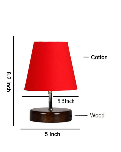 Classica Cotton Round Brown Wood Table Lamp Red