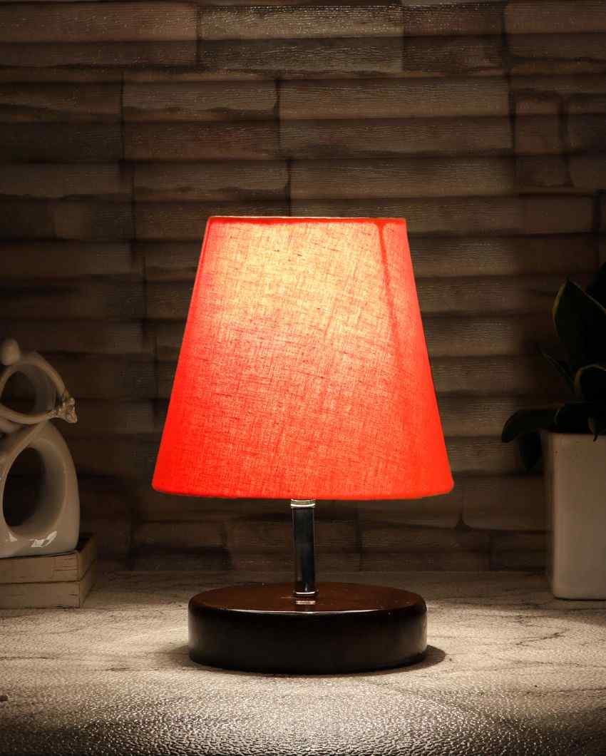 Classica Cotton Round Brown Wood Table Lamp Orange