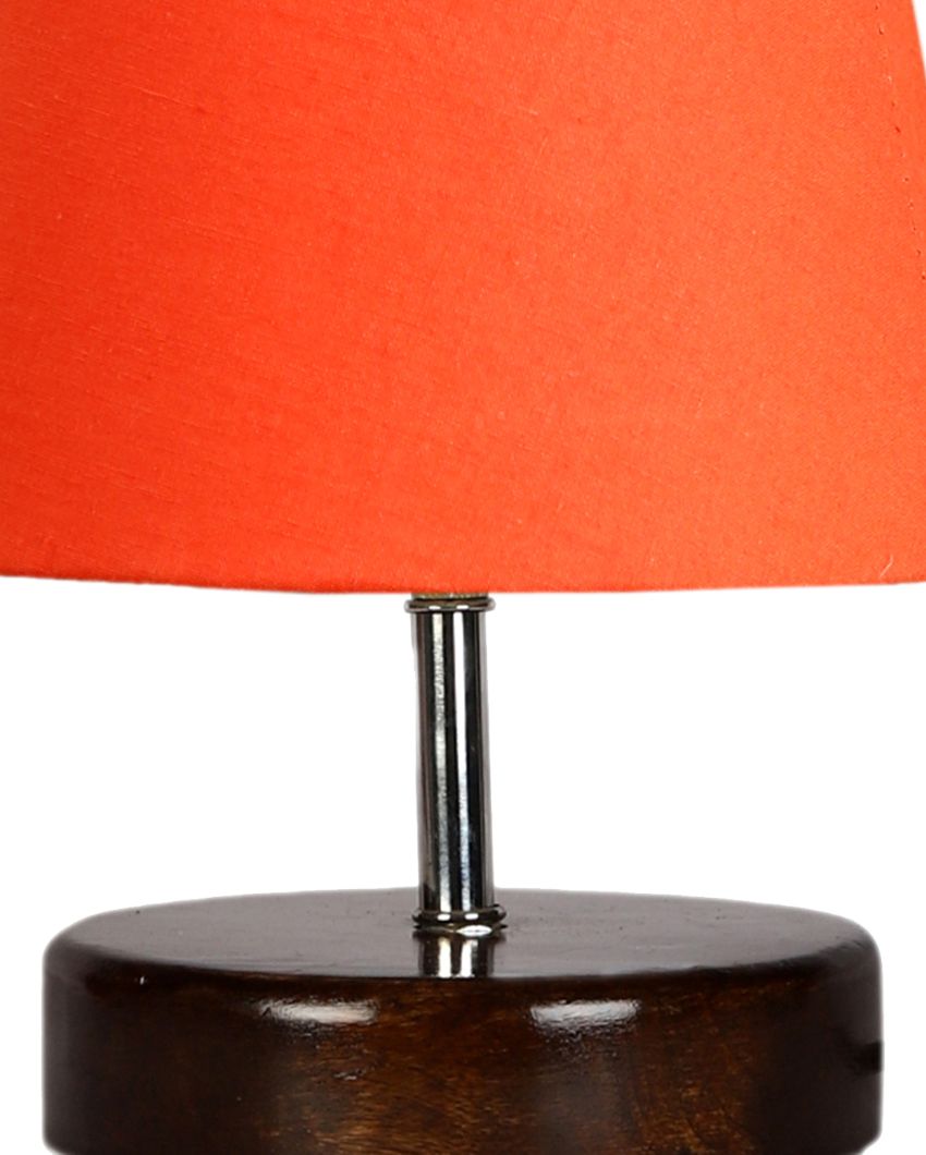 Classica Cotton Round Brown Wood Table Lamp Orange