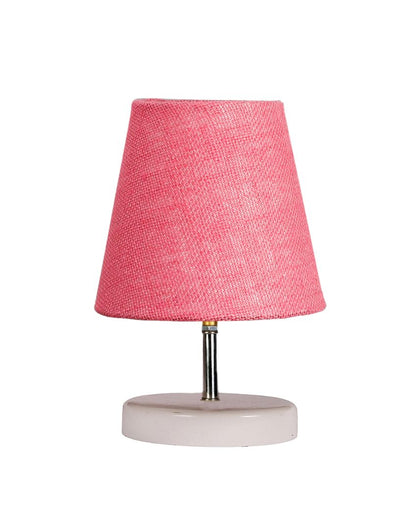 Jute Round Wooden White Base Table Lamp Pink
