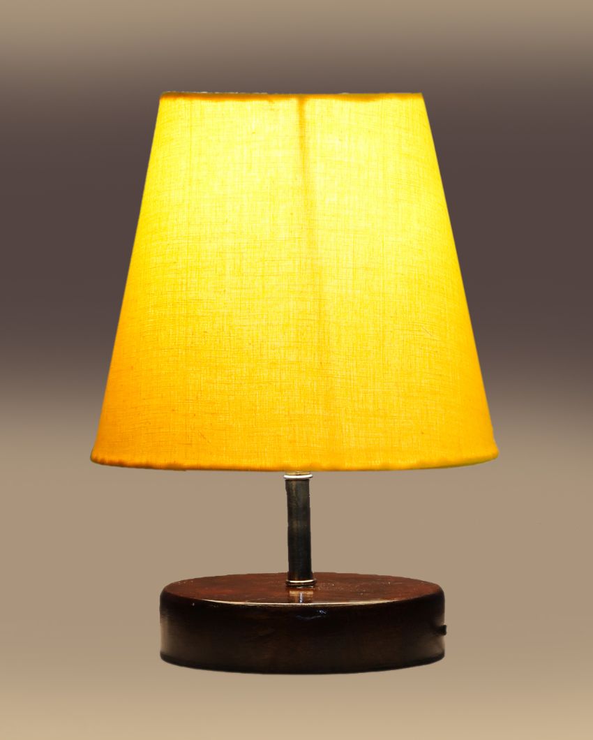 Classica Cotton Round Brown Wood Table Lamp Yellow