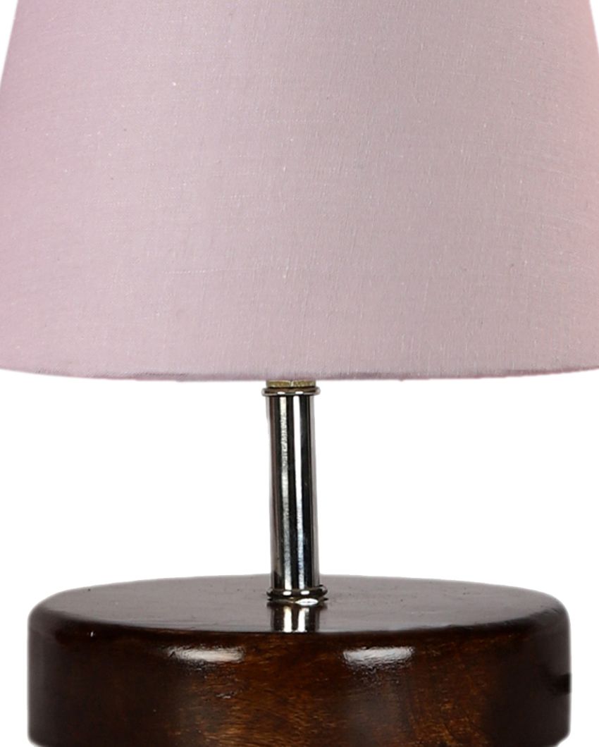 Classica Cotton Round Brown Wood Table Lamp Grey