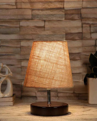 Rustica Jute Round Brown Wood Table Lamp Beige