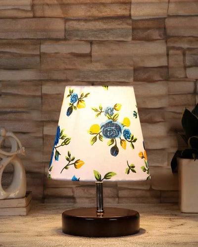 Rosa Multicolor Cotton Round Brown Wood Table Lamp