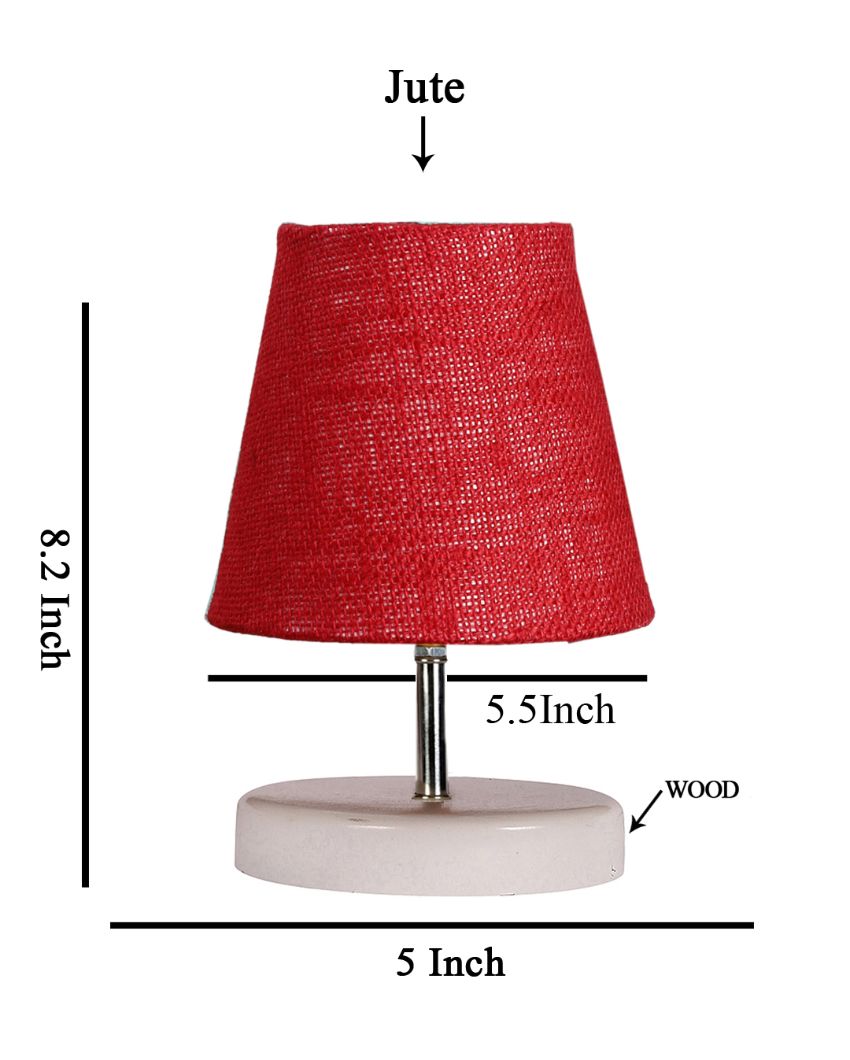 Jute Round Wooden White Base Table Lamp Maroon