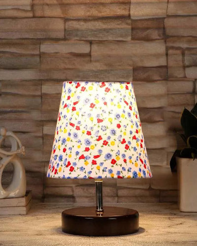 Fiore Cotton Round Brown Wood Table Lamp