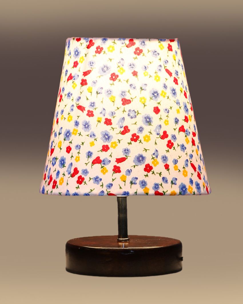 Fiore Cotton Round Brown Wood Table Lamp