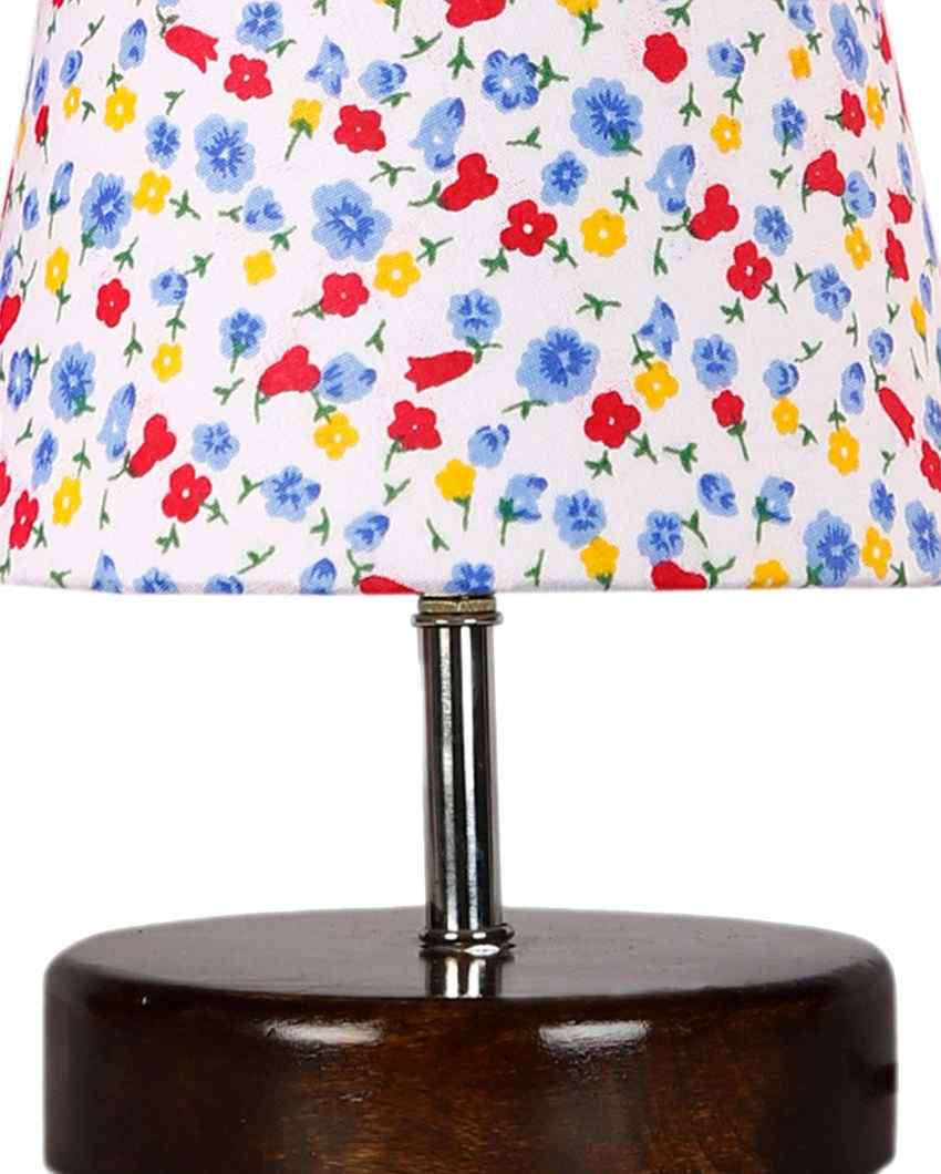 Fiore Cotton Round Brown Wood Table Lamp
