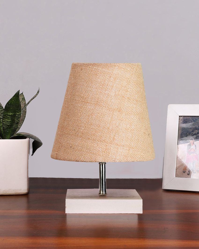 Traditional Jute Square White Wood Table Lamp Beige