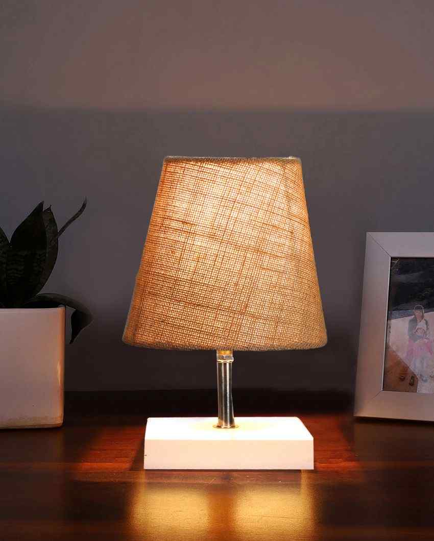 Traditional Jute Square White Wood Table Lamp Beige