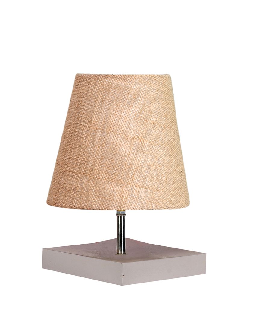 Traditional Jute Square White Wood Table Lamp Beige