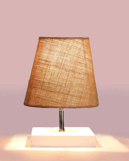 Traditional Jute Square White Wood Table Lamp Beige