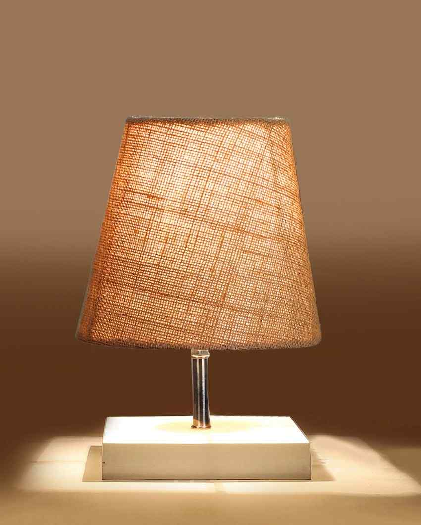 Traditional Jute Square White Wood Table Lamp Beige