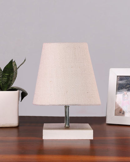 Traditional Jute Square White Wood Table Lamp White