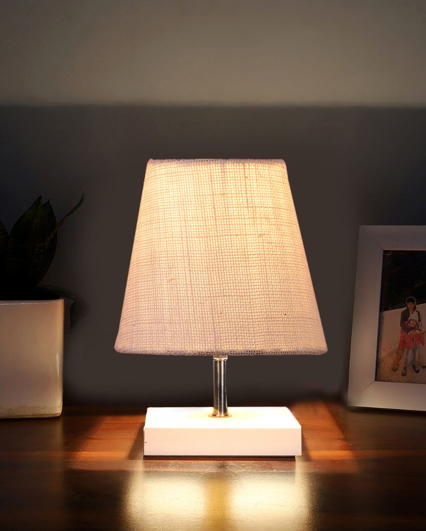 Traditional Jute Square White Wood Table Lamp White