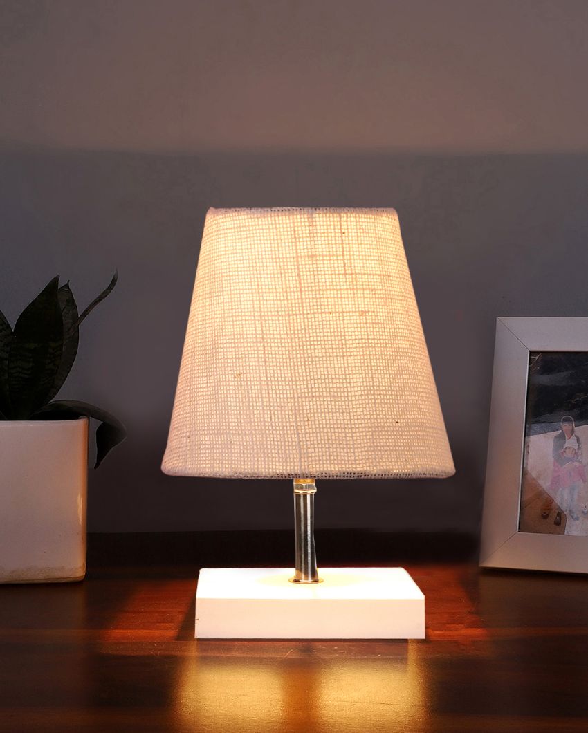 Traditional Jute Square White Wood Table Lamp White