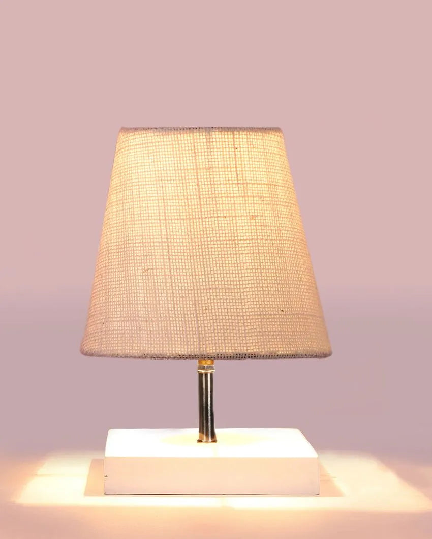 Traditional Jute Square White Wood Table Lamp White