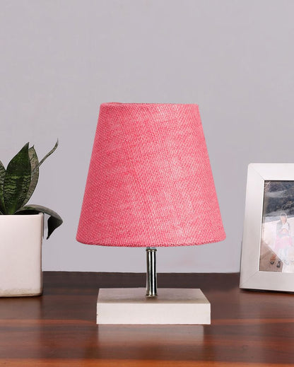 Traditional Jute Square White Wood Table Lamp Pink