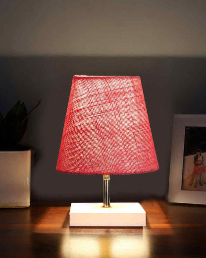 Traditional Jute Square White Wood Table Lamp Pink