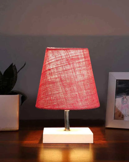 Traditional Jute Square White Wood Table Lamp Pink