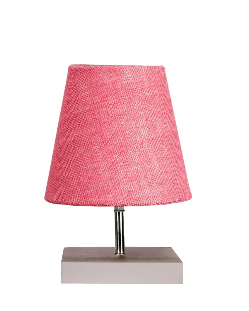 Traditional Jute Square White Wood Table Lamp Pink