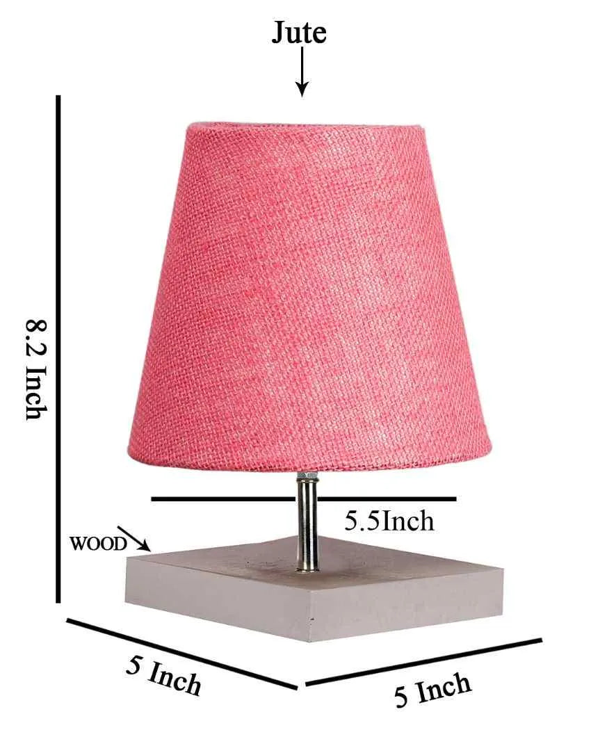 Traditional Jute Square White Wood Table Lamp Pink