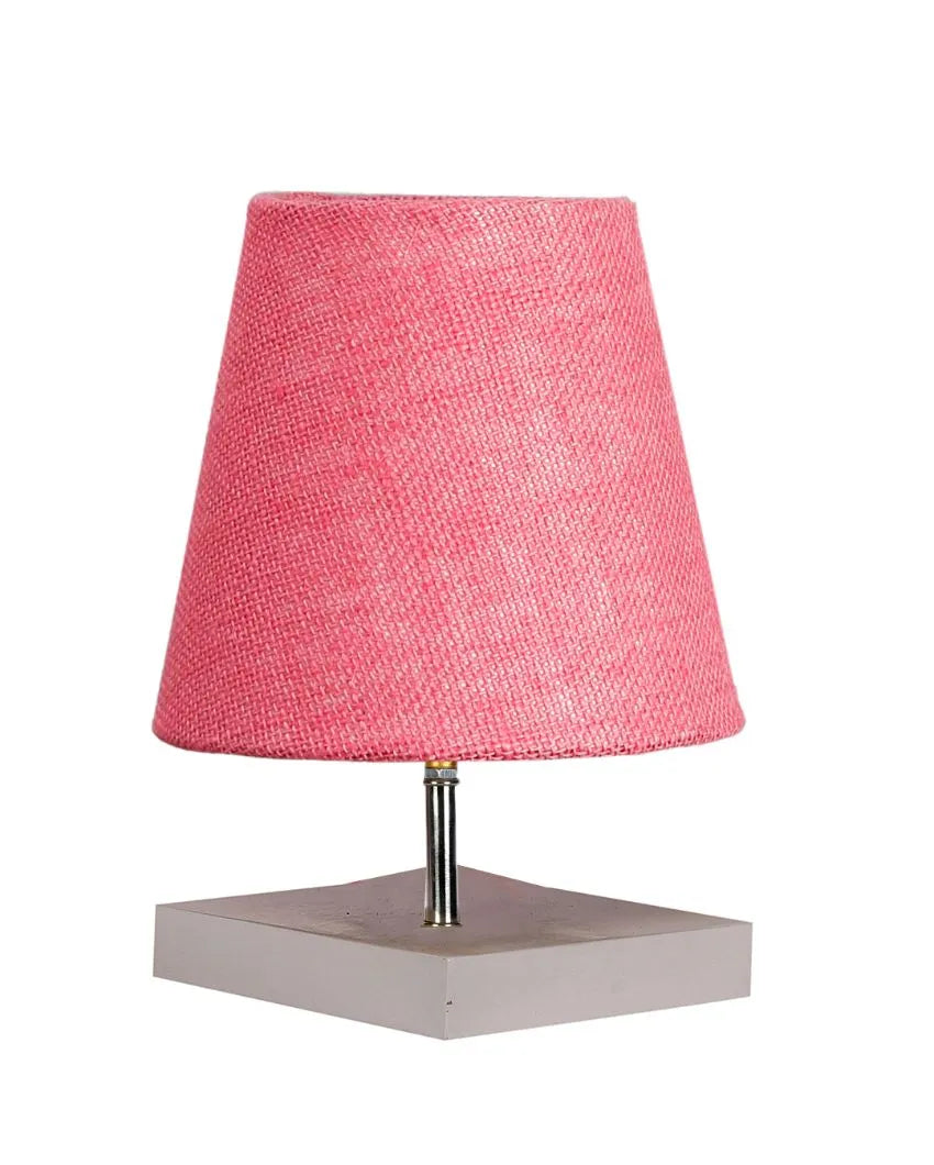 Traditional Jute Square White Wood Table Lamp Pink