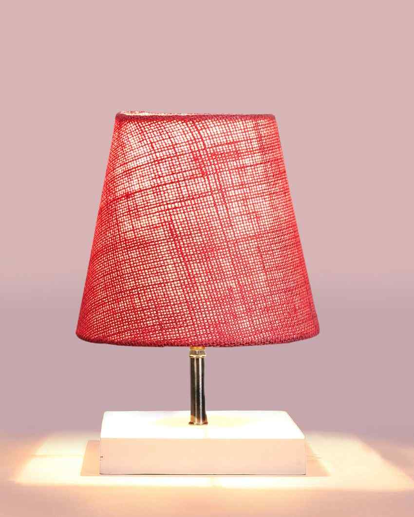 Traditional Jute Square White Wood Table Lamp Pink