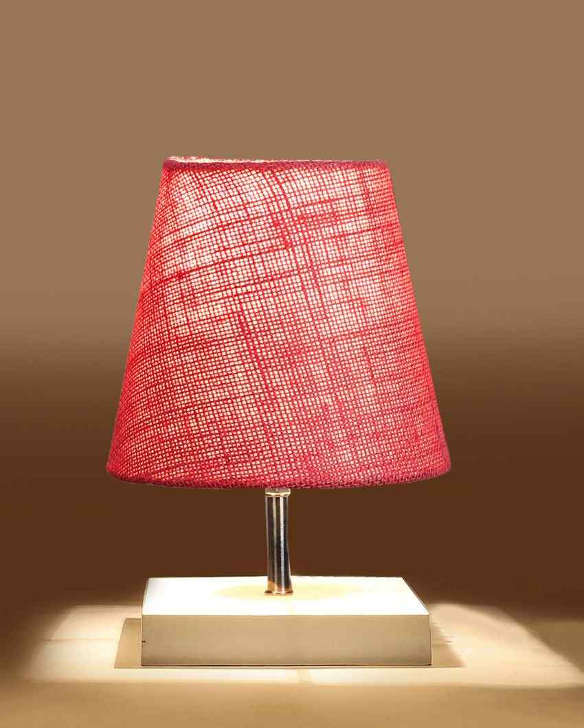 Traditional Jute Square White Wood Table Lamp Pink