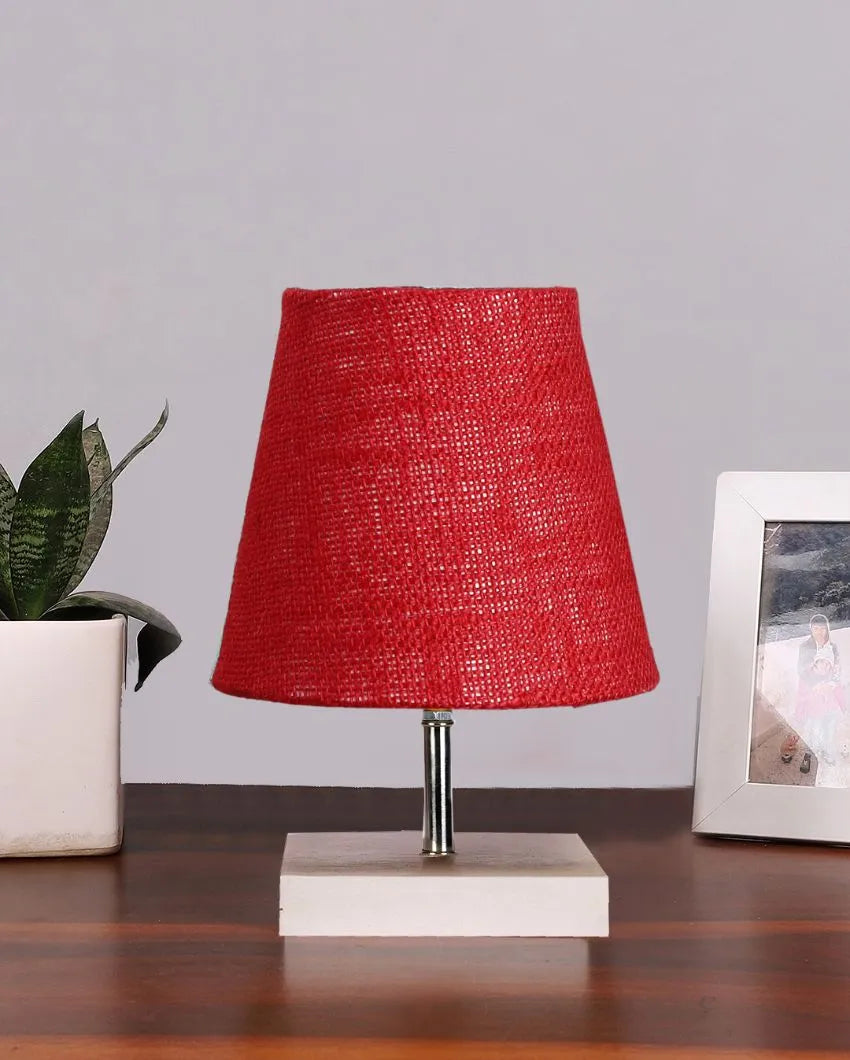 Traditional Jute Square White Wood Table Lamp Maroon