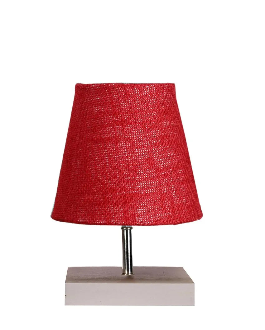 Traditional Jute Square White Wood Table Lamp Maroon