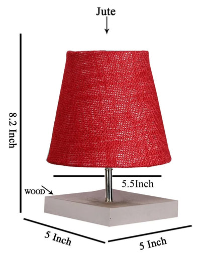 Traditional Jute Square White Wood Table Lamp Maroon