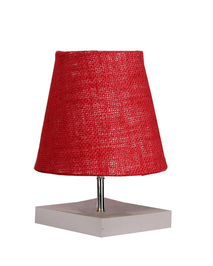 Traditional Jute Square White Wood Table Lamp Maroon