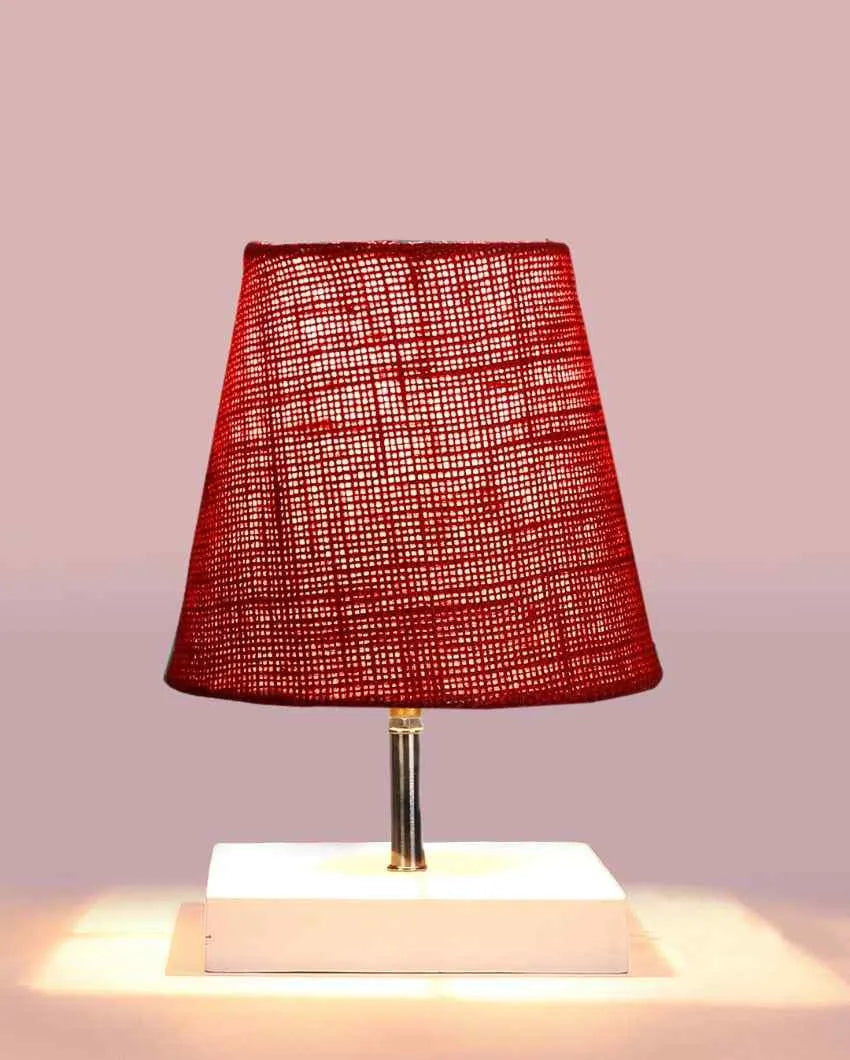 Traditional Jute Square White Wood Table Lamp Maroon