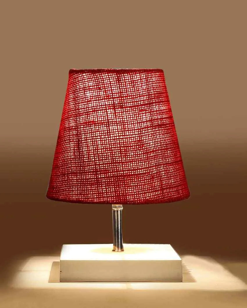 Traditional Jute Square White Wood Table Lamp Maroon