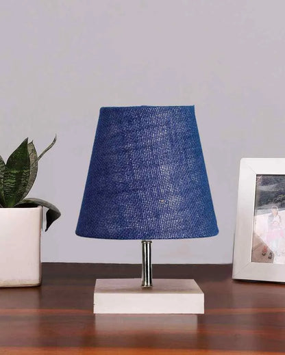 Traditional Jute Square White Wood Table Lamp Blue