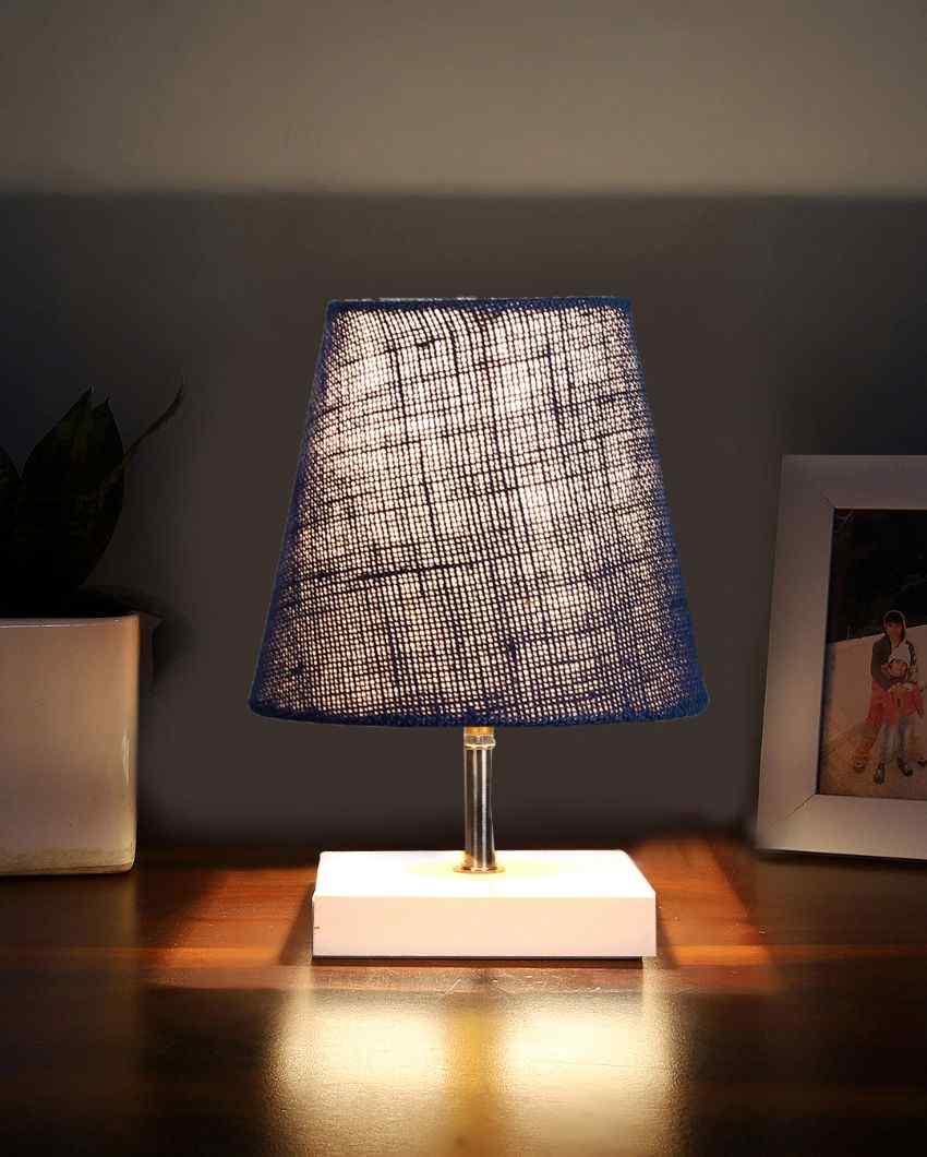 Traditional Jute Square White Wood Table Lamp Blue