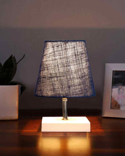 Traditional Jute Square White Wood Table Lamp Blue