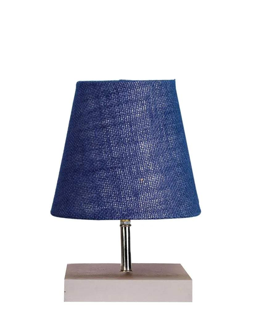 Traditional Jute Square White Wood Table Lamp Blue