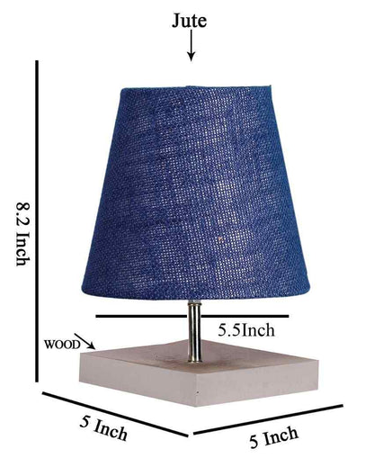 Traditional Jute Square White Wood Table Lamp Blue