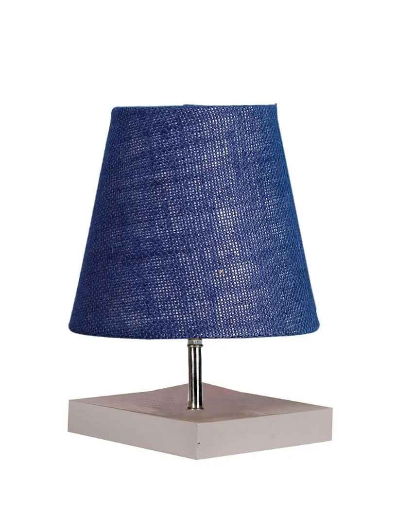 Traditional Jute Square White Wood Table Lamp Blue